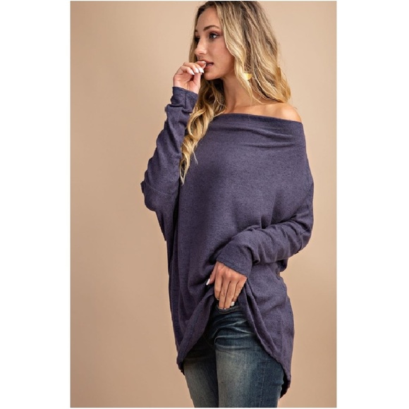NWT Dolman Sleeve Off The Shoulder Plum Tunic - Picture 6 of 7